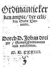 Bild vergrern: Reformation Titel Dreyer Kirchenordnung